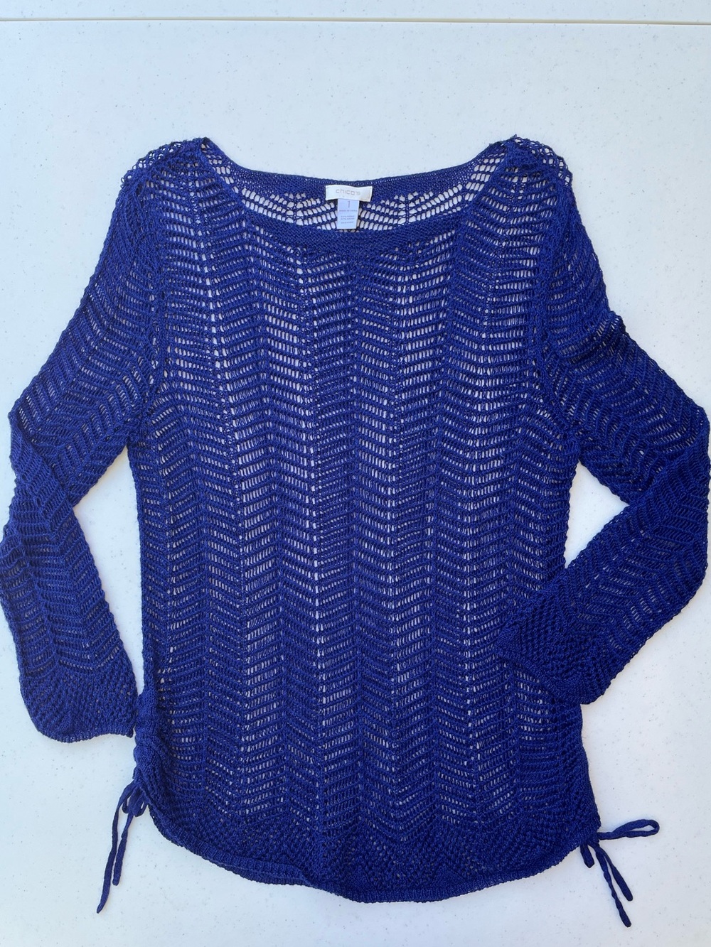 Chico's Open-Weave Scoop Neck Sweater in Navy Size Medium